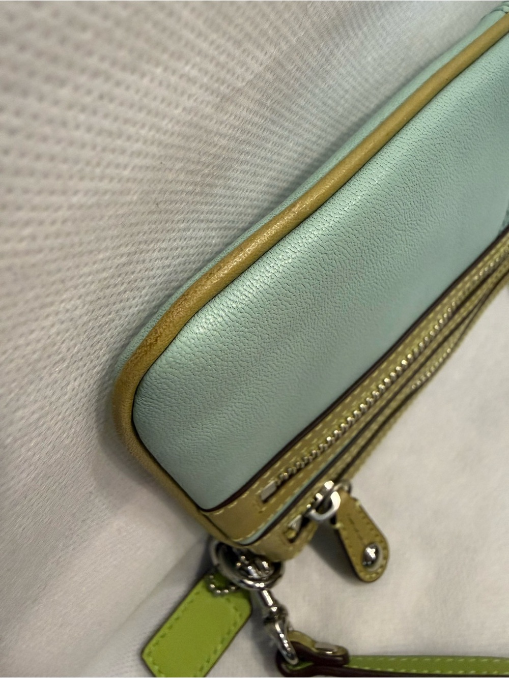 Coach Green and Blue Double Zip Leather Wristlet - Picture 5 of 7